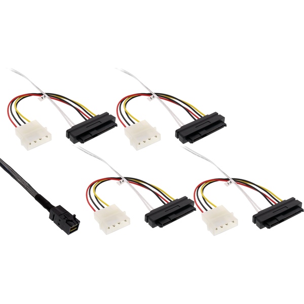 Mini SAS HD Kabel, SFF-8643 auf 4x SFF-8482 (29-pol.) + Strom, 1m InLine 27632B
