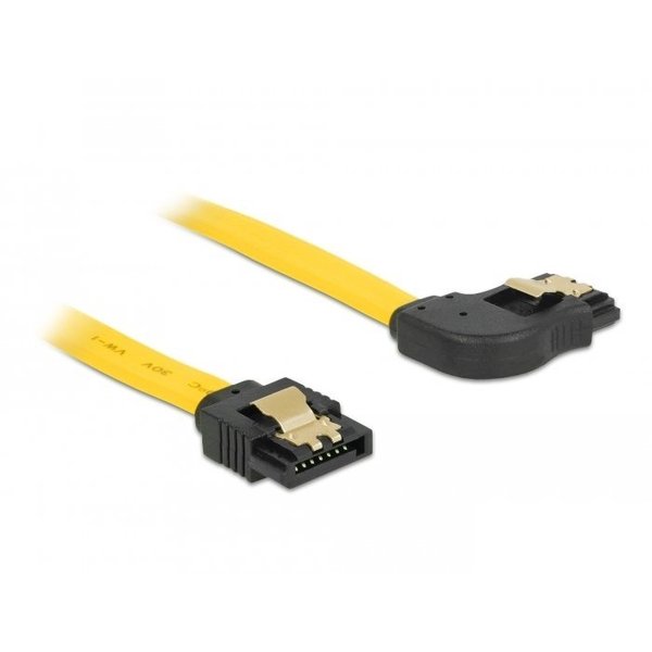SATA 6 Gb/s Kabel gerade auf rechts gewinkelt, Clip, gelb, 0,5m Delock 82829