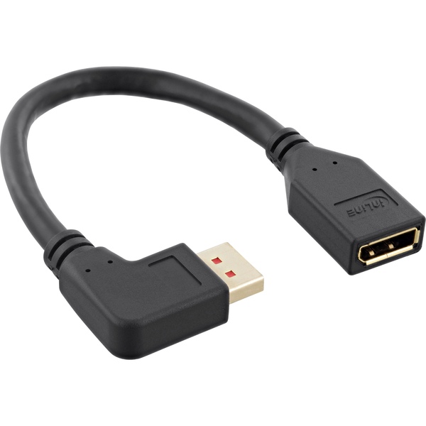 DisplayPort 1.4 Kabel, 8K4K, Stecker links gewinkelt auf gerade, schwarz, Kontakte vergoldet, 0,15m InLine 17159L