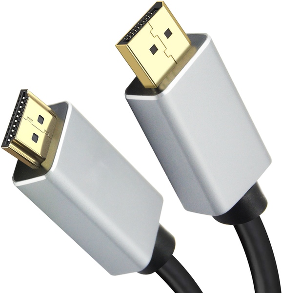 Helos Anschlusskabel, DisplayPort Stecker/HDMI Stecker, PREMIUM, 2,0m, 4K, TPE hochflexibel,  schwarz
