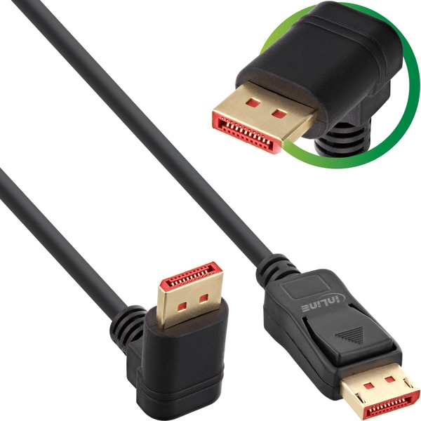 DisplayPort 1.4 Kabel, 8K4K, Stecker nach unten gewinkelt auf gerade, schwarz, Kontakte vergoldet, 3m Inline 17153U