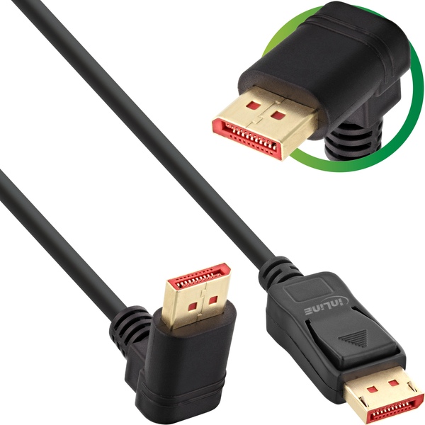 DisplayPort 1.4 Kabel, 8K4K, Stecker nach oben gewinkelt auf gerade, schwarz, Kontakte vergoldet, 1m Inline 17155O