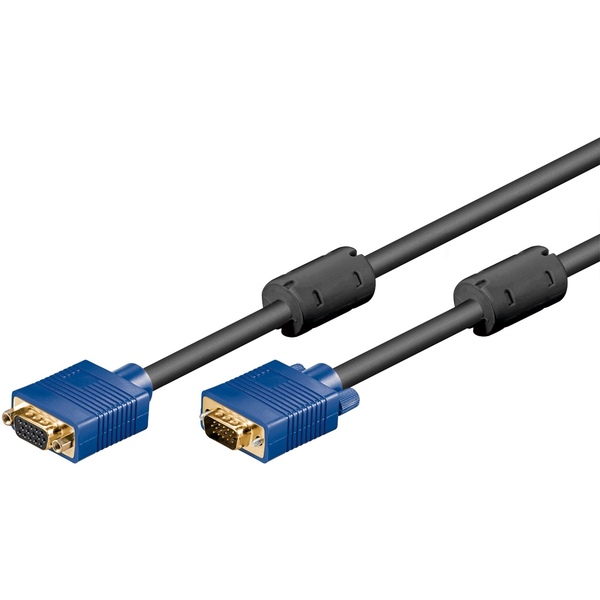 Full-HD SVGA Monitorverlängerung, 2x Ferrit, blau/schwarz, vergoldet 10m Goobay 93616