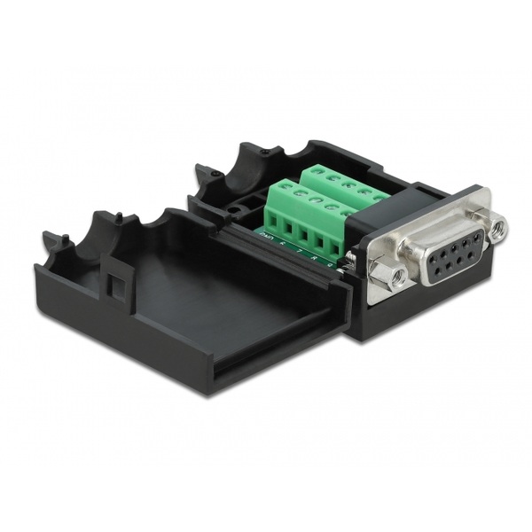 Adapter Sub-D 9 Pin Buchse auf 10-polig Schraubklemme mit Gehäuse und Bolzen