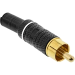 Cinchstecker Lötversion, Metall schwarz, Ring weiß, für 6mm Kabel InLine 99110P