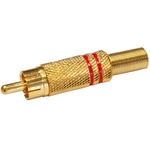 Cinch Lötstecker Gold 2 Kernringe Rot 5,5mm Federzugentlastung