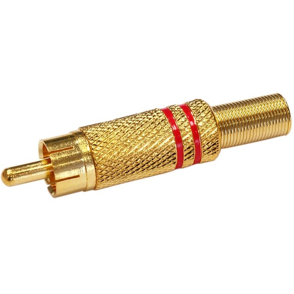 Cinch Lötstecker Gold 2 Kernringe Rot 5,5mm Federzugentlastung