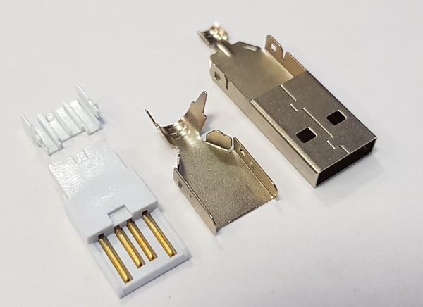 USB 2.0 A Stecker, Lötversion, ohne Tülle, Maschinenumspritzen, 10 Stück