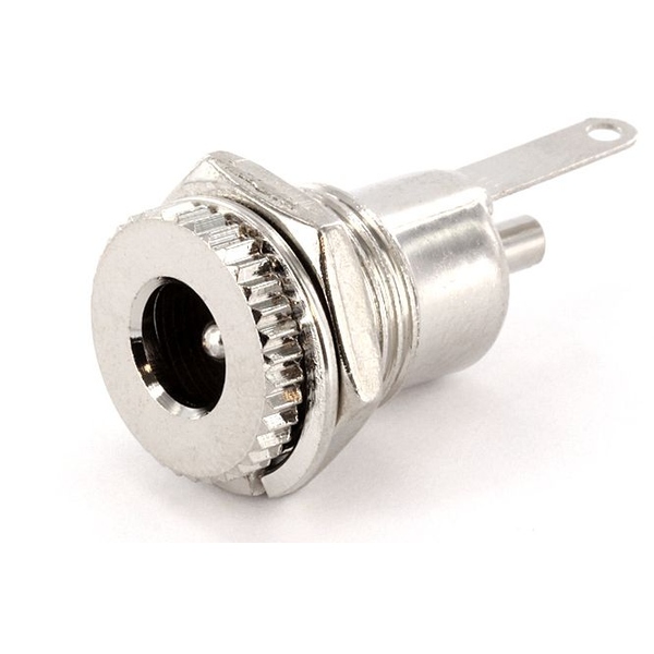 DC-Einbaubuchse ∅ 2,1 mm, Metall, geschlossen, Lötanschluß, Einlochmontage